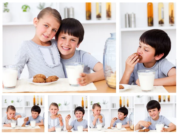 Collage of kids having a snack — Stock Photo, Image