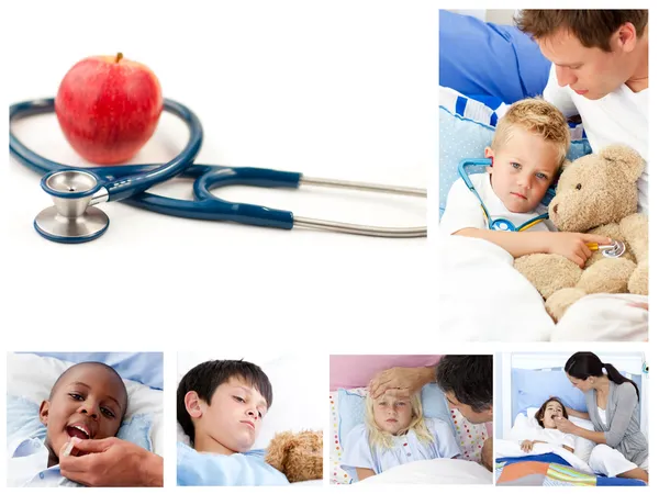 Collage van zieke kinderen — Stockfoto