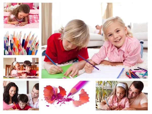Κολάζ από τα παιδιά χρωματισμ — Φωτογραφία Αρχείου
