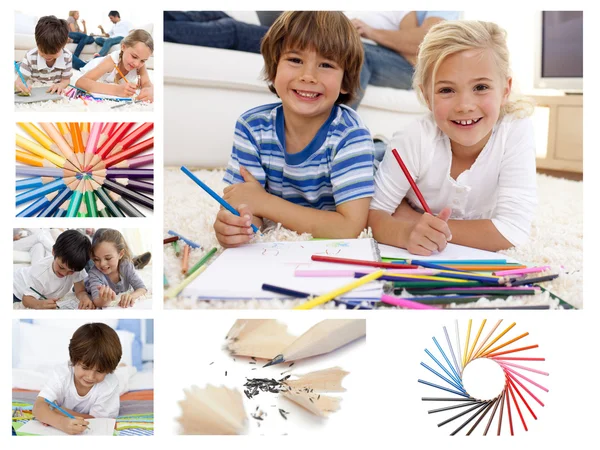 Collage van kinderen tekenen — Stockfoto
