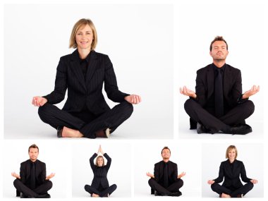 Collage of business practicing yoga clipart