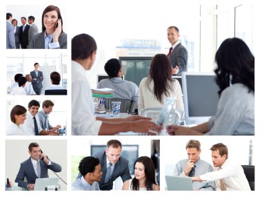 Collage of business using technology clipart