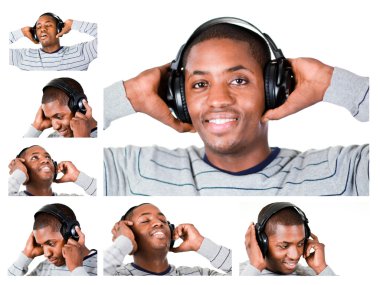 Collage of a young man listining to music clipart