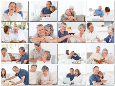 Collage of elderly couples hugging and relaxing clipart