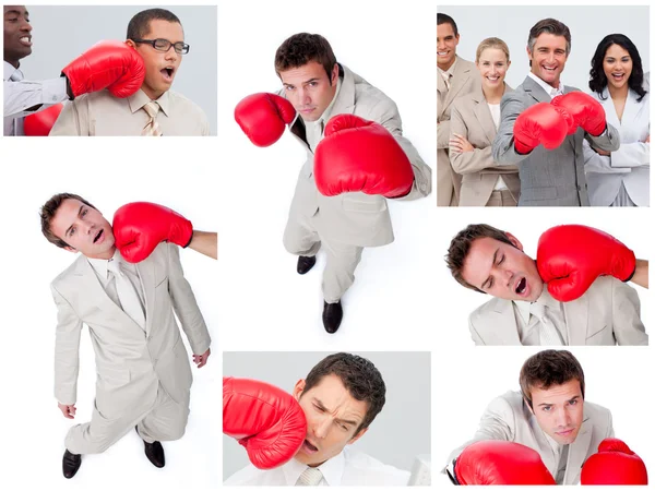 Collage of business boxing — Stock Photo, Image