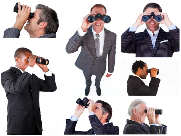 Collage av affärsmän med kikare — Stockfoto