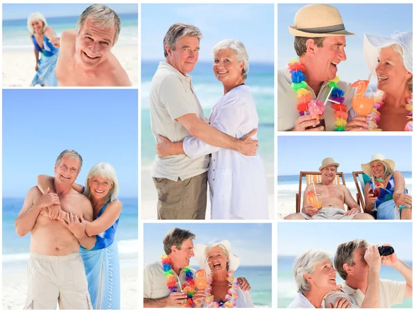 Collage of a mature couple on the beach — Stock Photo, Image
