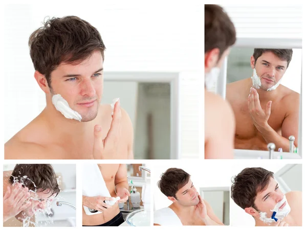 Collage di un giovane uomo rasatura — Foto Stock