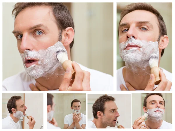 Коллаж красивого мужчины, бреющегося — стоковое фото