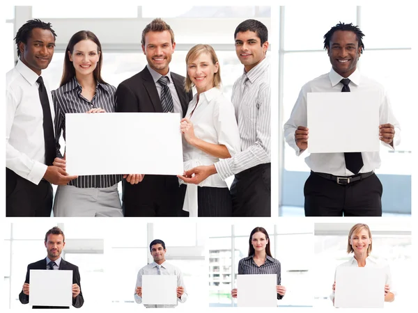 Collage of business holding signs — Stock Photo, Image