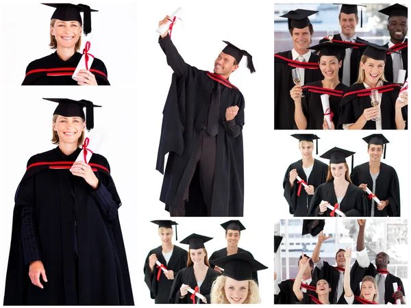 Collage of students graduating — Stock Photo, Image