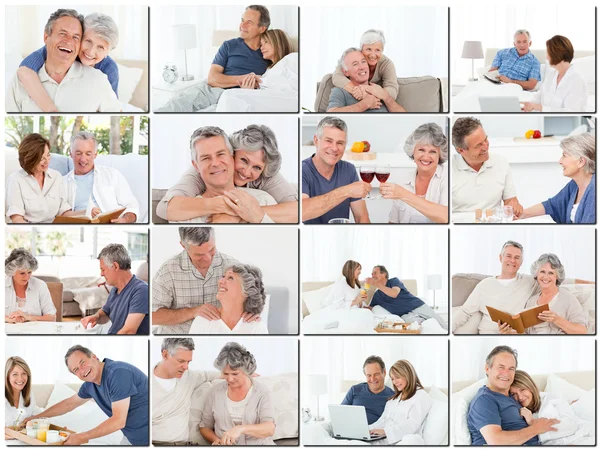 Коллаж пожилых пар, обнимающих и расслабляющих — стоковое фото