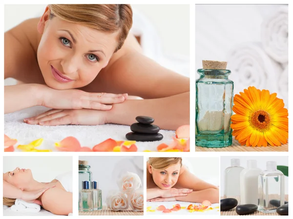 Collage of a pretty blond woman relaxing — Stock Photo, Image