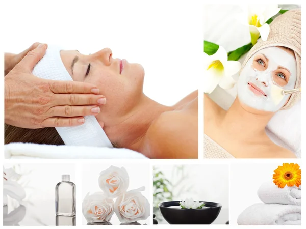 Collage of a beautiful woman relaxing receiving a massage — Stock Photo, Image