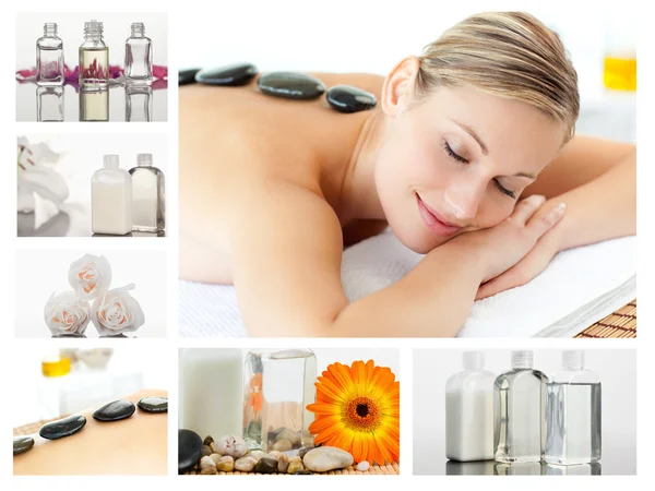 Collage of a beautiful blond woman relaxing — Stock Photo, Image