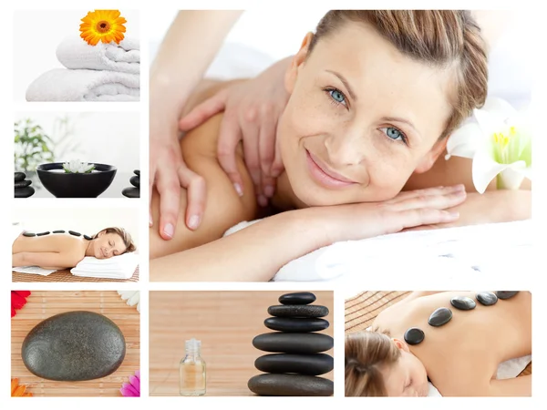 Collage of a good looking blond woman relaxing — Stock Photo, Image