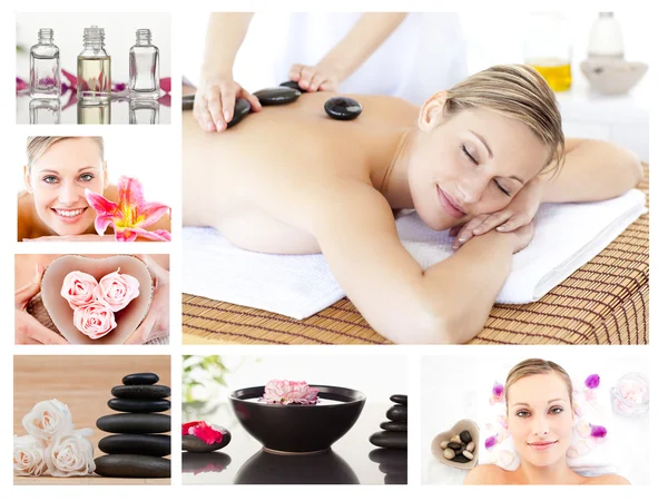 Collage of an attractive blond woman relaxing — Stock Photo, Image