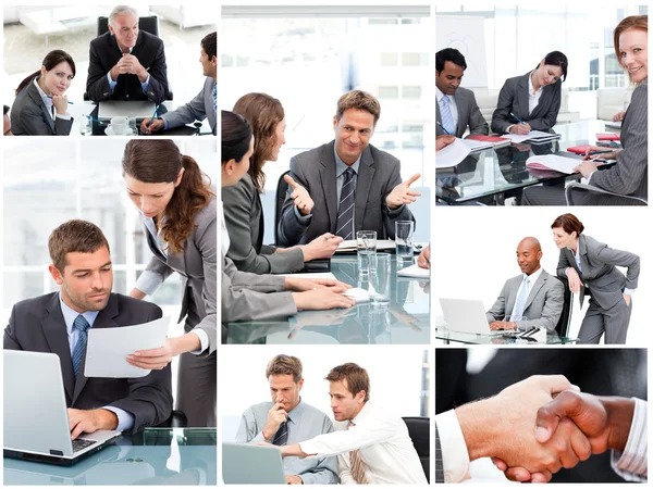 Collage de empresarios en diferentes situaciones — Foto de Stock