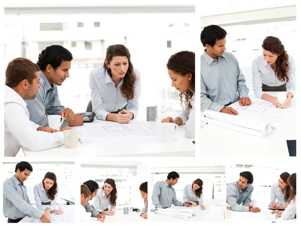 Collage de empresarios trabajando juntos — Foto de Stock