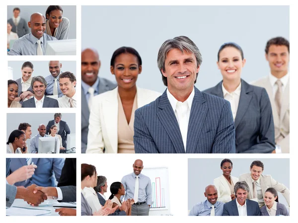 Collage di imprenditori in situazioni diverse — Foto Stock