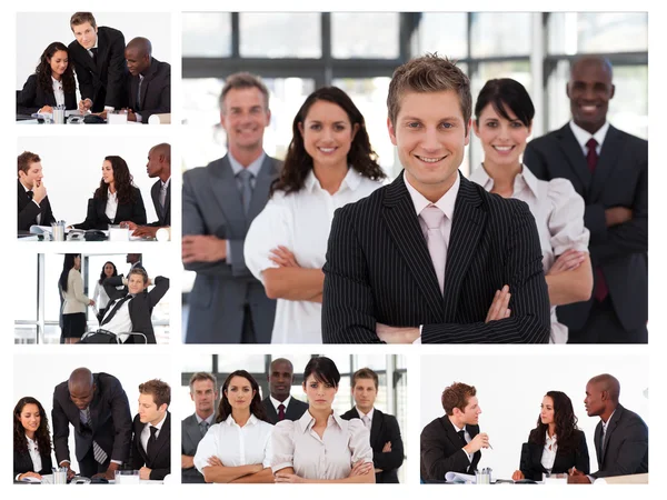 Collage of young businesspeople in different situations — Stockfoto