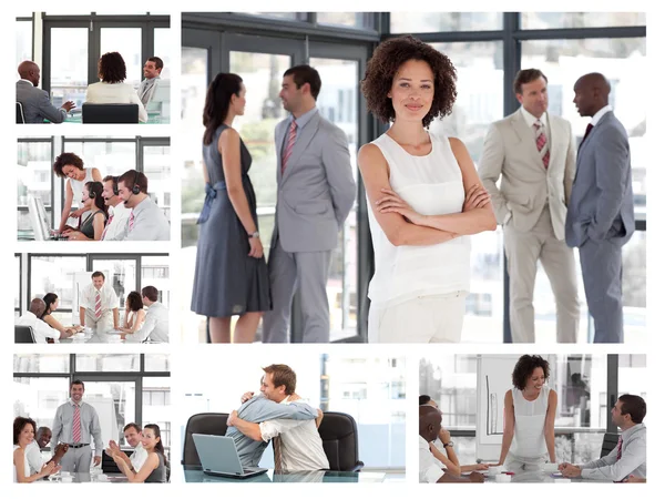 Collage av företagare i olika situationer — Stockfoto