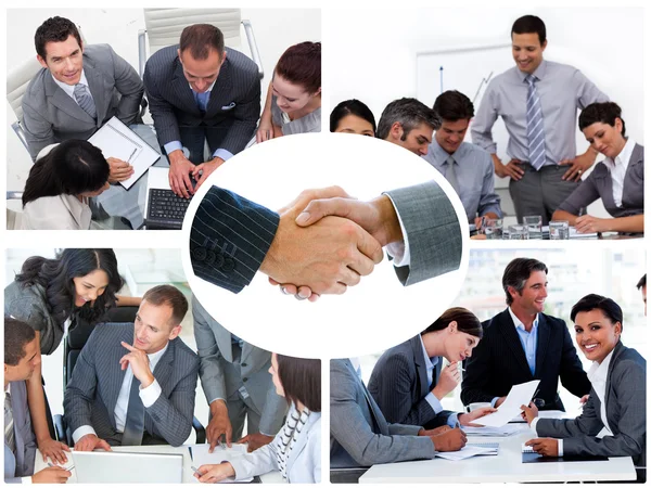 Collage von Geschäftsleuten, die zusammenarbeiten — Stockfoto