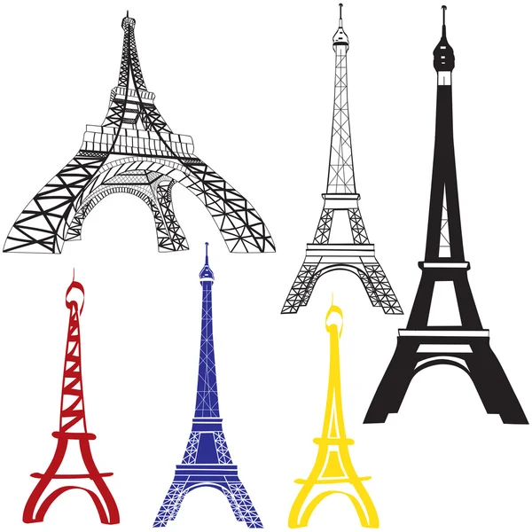 Conjunto de imagens das Torres Eiffel — Vetor de Stock