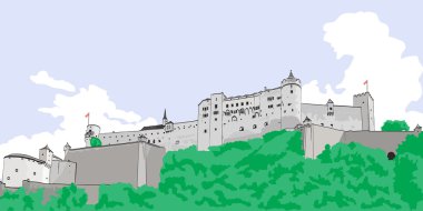 Painted image of Hohensalzburg Fortress in Salzburg clipart