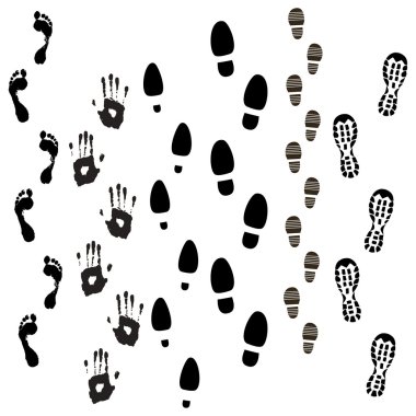 Boot, Foot And Hand Prints clipart