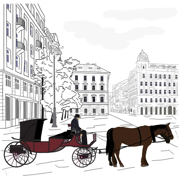 Carrozza di cavallo a città — Vettoriale Stock