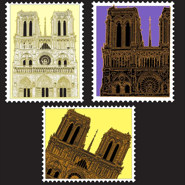 Jeu de cachet de la poste avec Notre Dame de Paris — Image vectorielle