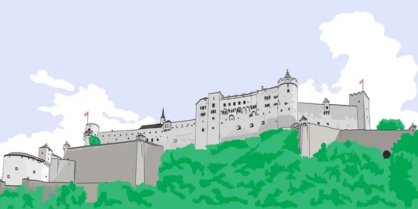 在萨尔茨堡萨尔茨堡要塞的绘的形象 — 图库矢量图片