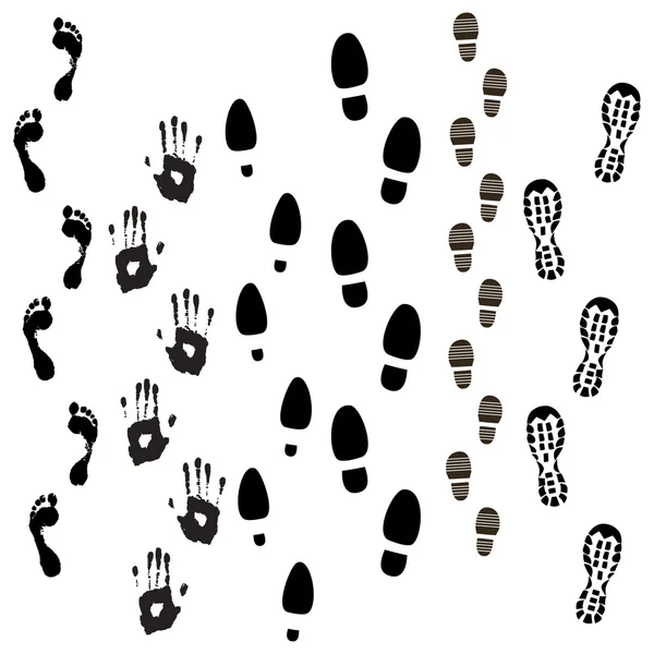 Stivale, piede e impronte della mano — Vettoriale Stock