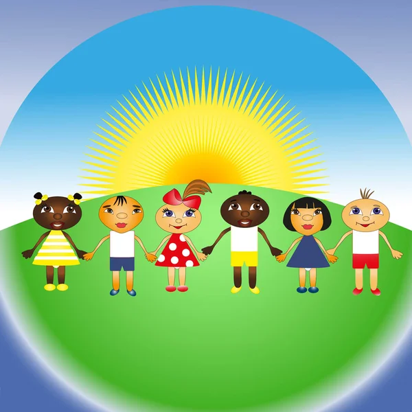Grup multietnic de copii — Vector de stoc