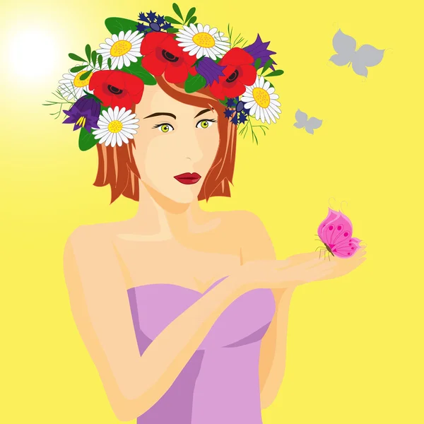 Lady with butterfly — Stock Vector