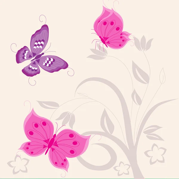 Flores abstractas y mariposa — Archivo Imágenes Vectoriales
