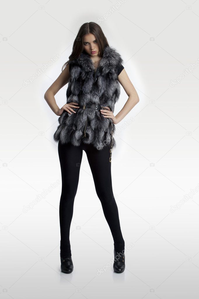 Portrait of a beautiful woman wearing fur