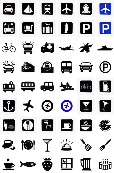 Iconos de transporte y comida — Foto de Stock