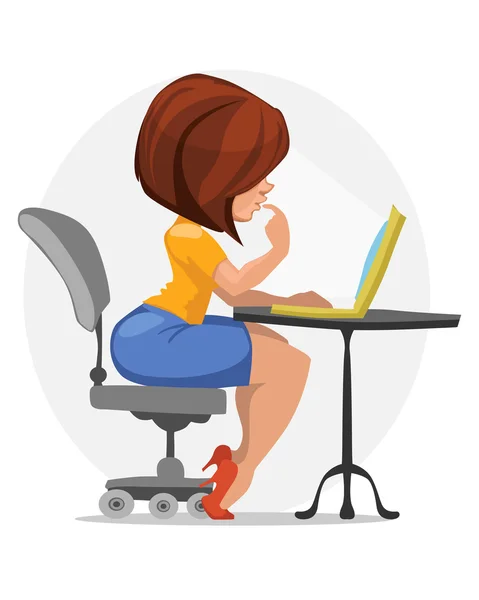 Menina senta-se em um laptop —  Vetores de Stock