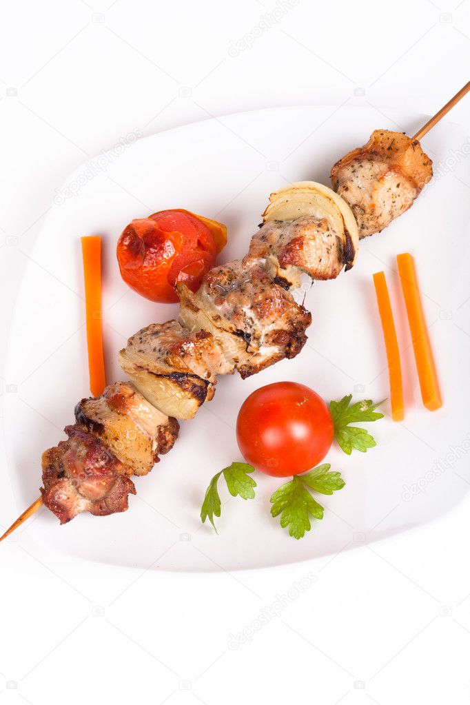 A delicious shish kebab on a skewer