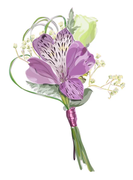 Boutonniere with Alstroemeria and Eustoma. — Stock Vector