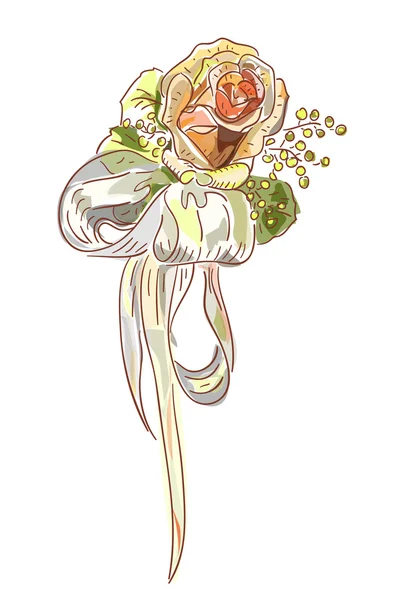 Роза и атласная лента. Свадебный бутоньер . — стоковый вектор
