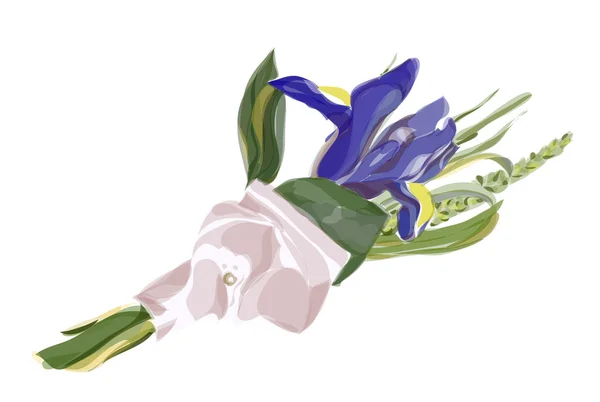 Wedding Boutonniere dengan iris biru - Stok Vektor