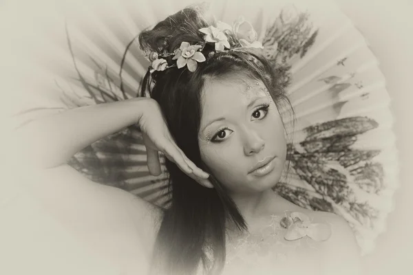 Szczegół portret Azjatycki Girl z make-up — Zdjęcie stockowe