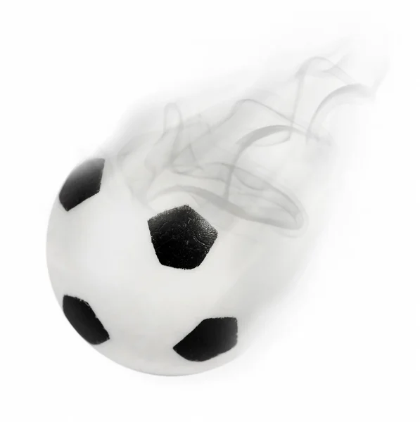 Bola de futebol em movimento isolada sobre branco — Fotografia de Stock