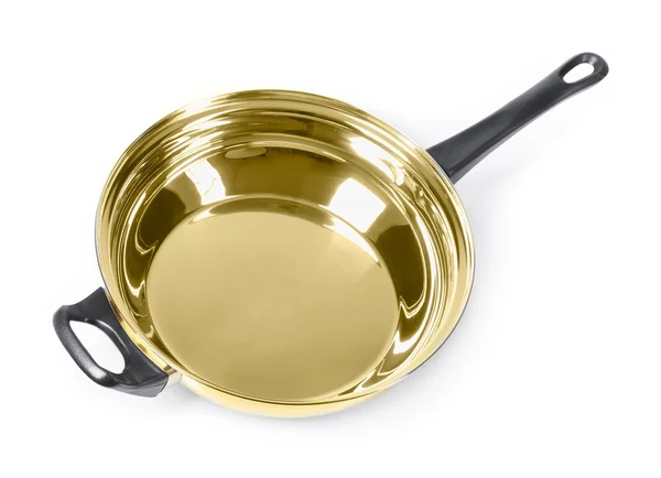 Golden frying pan isolated — Stock Photo, Image