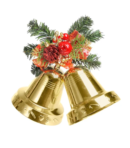 Bells with Christmas decoration isolated on white background — Stock Photo, Image