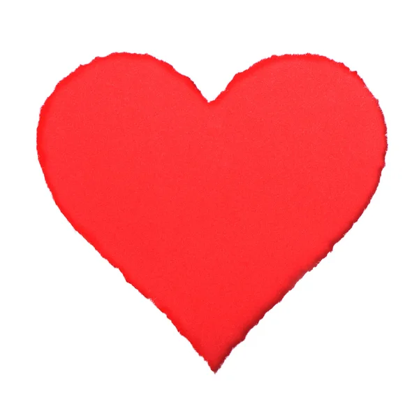 Rött hjärta form symbol över vita pappersrevor — Stockfoto
