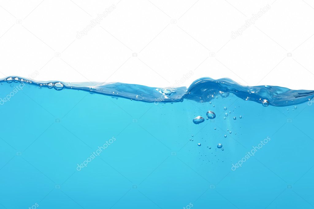 Water wave with bubbles isolated on white